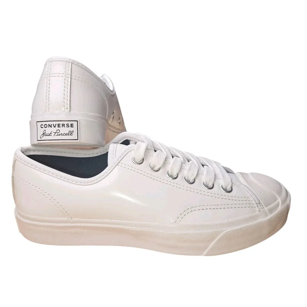 Converse Jack Purcell White Leather Sneakers Women 4.5 Lace Up Low Top Wedge